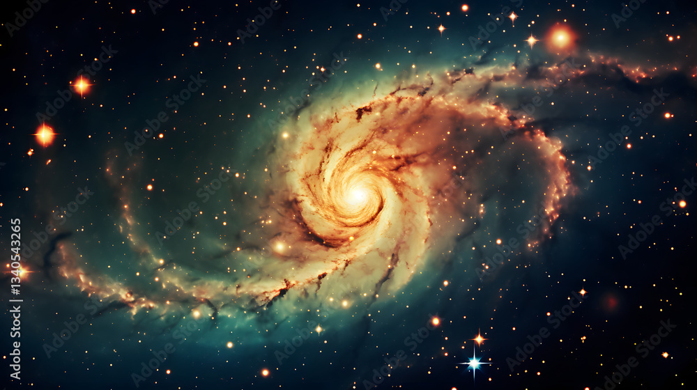 Poster mesmerizing spiral galaxy with colorful whirlpools and deep space dynamics captured in a cosmic danc