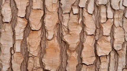Fototapeta premium Close-up view of textured tree bark, showcasing its rough, layered surface and natural patterns in warm brown tones, Tree Bark Texture natural close-up