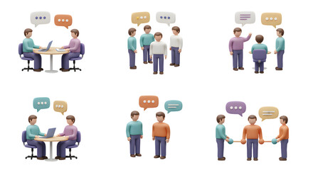 Illustrative Business People in Conversation Bubbles Communication Renderings