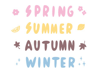 カラフルな四季の手描きのレタリング