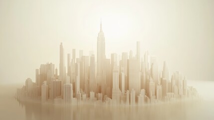 Fototapeta premium Cityscape architectural model in sepia tone features prominent skyscrapers