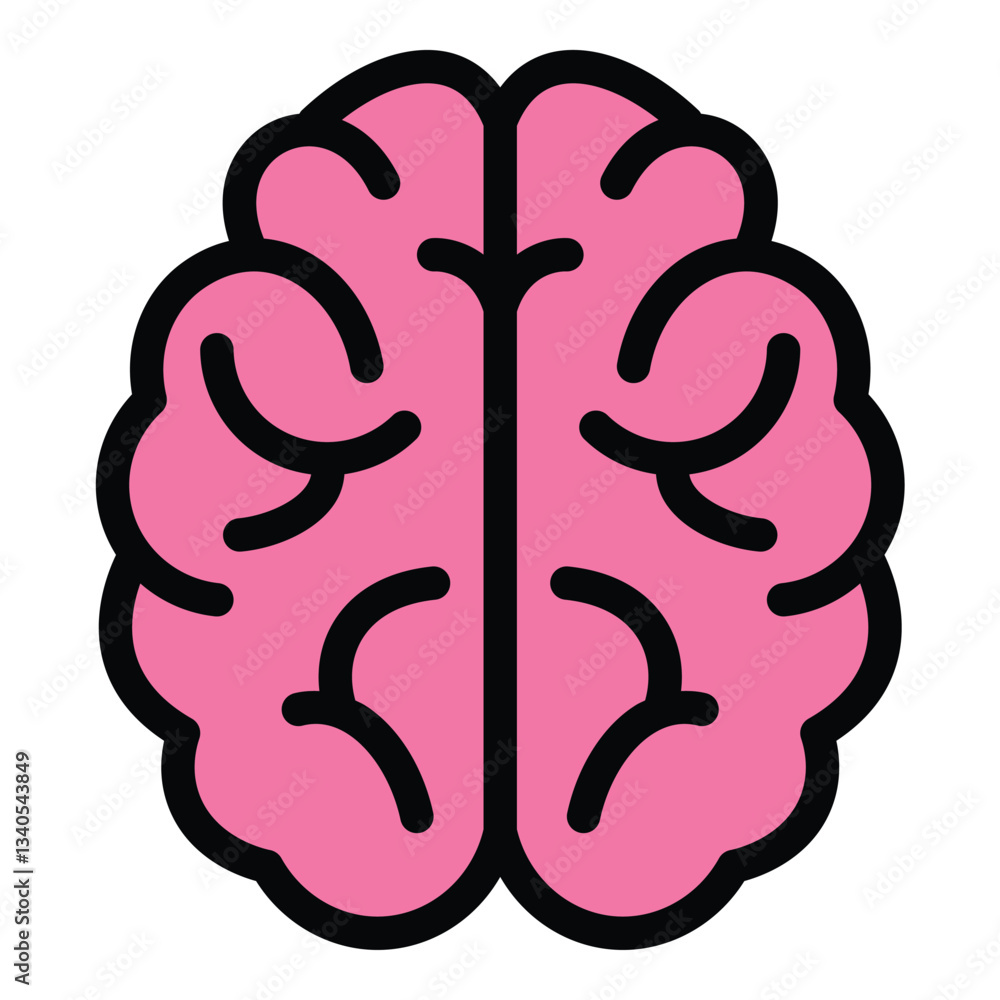 Poster brain icon in flat line style representing intelligence creativity and thinking ideal for neuroscien
