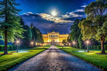 Fototapeta premium Night Lights Illuminating Monza Park & Royal Villa, Italy