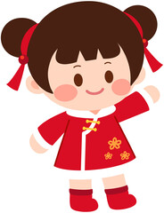 Chinese Cute Cheongsam Girl Waving