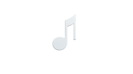 White music note icon on transparent background representing melody and sound
