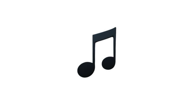 Black music note icon floating on transparent background