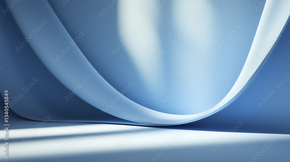 Poster smooth, flowing blue fabric creates serene and minimalistic background with soft shadows and gentle 