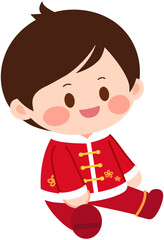 Chinese Cute Cheongsam Boy Sitting 