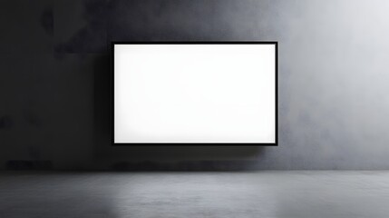 Large white horizontal blank frame on textured dark gray wall