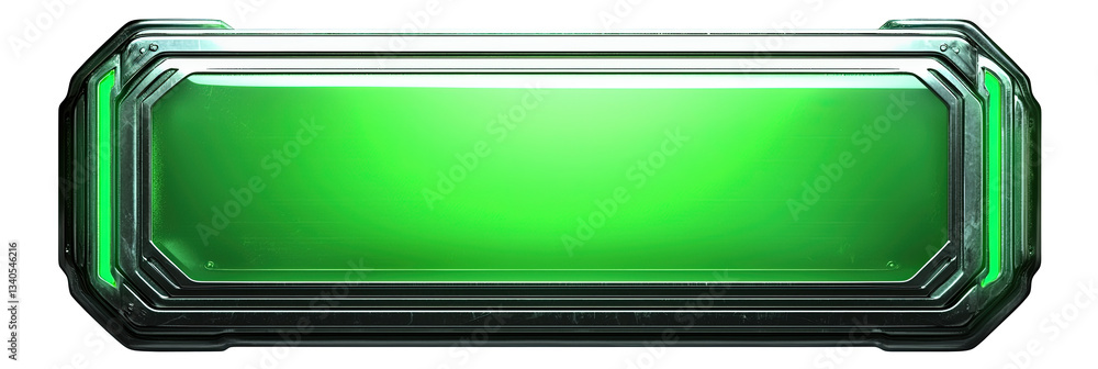 Fototapete green glossy 3d button interface: modern metallic digital screen element with futuristic glow effect