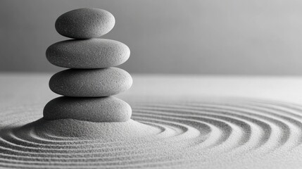 Peaceful stones balanced on sand