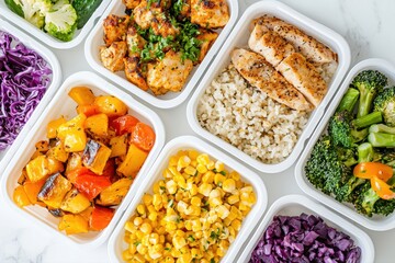 Meal prep inspiration with a mix of colorful vegetables, protein, and natural superfoods.