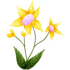 Watercolor Yellow Flower With Green Leaves
