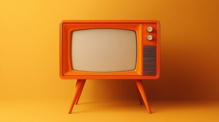 Retro orange television mockup blank empty screen midcentury modern tube tv standing legs template cute kitsch design aesthetic display old vintage 50s 60s isolated white plain background template
