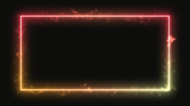 A glowing neon rectangle frame with a fiery burn effect