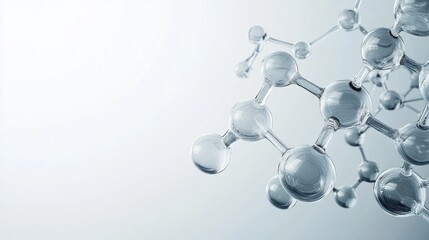 Abstract glass molecular structure on light gray color background. Futuristic technology wallpaper. Science or medical banner