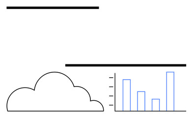 Minimalistic cloud with bar graph and lines representing data storage, cloud computing, analytics, and information sharing. Ideal for technology, analytics, innovation, efficiency, progress digital