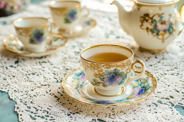 Fototapeta premium Tea drinking in the morning sun.