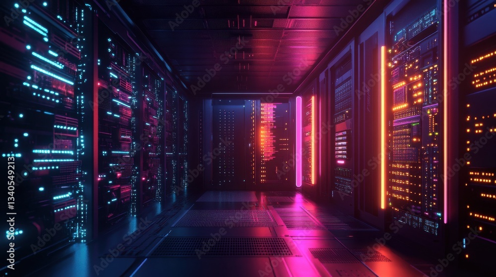 Aufkleber generative ai illustration of contemporary illuminated supercomputer and central processing unit wit
