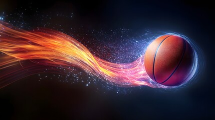 Fototapeta premium Basketball suspended in mid-air with abstract light trails