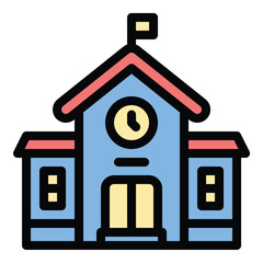 School icon in flat line style representing education learning and academic institutions ideal for students teachers and classroom concepts.