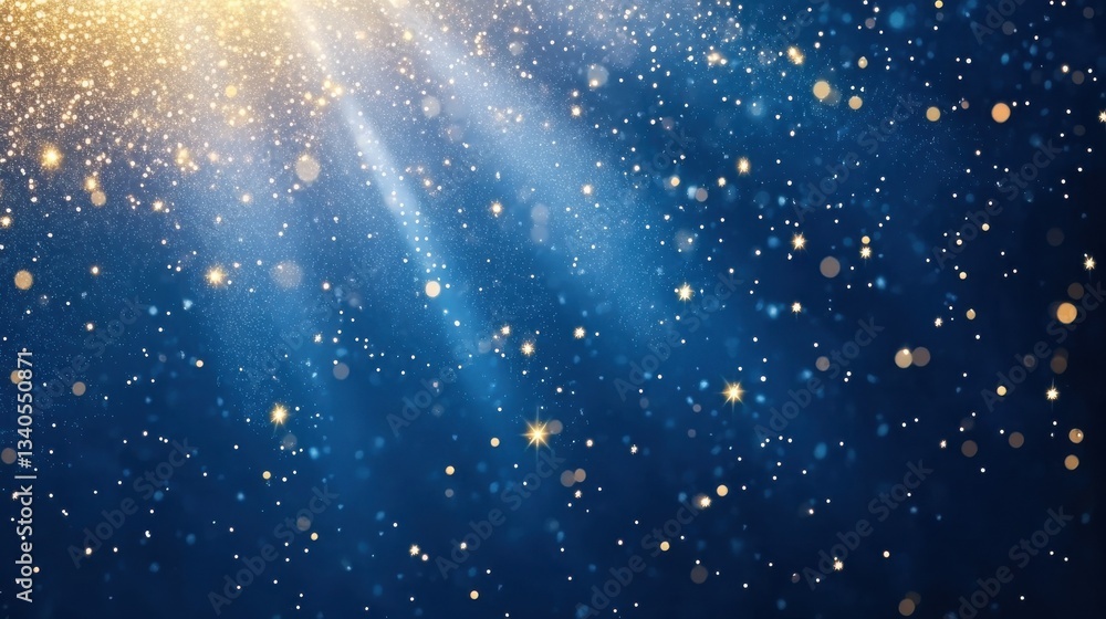 Poster abstract christmas background with falling snowflakes and sparkling stars on blue background with em