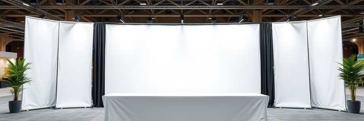 Blank Tradeshow Banner Mockup with Table Display