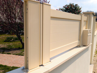 wall design fence aluminium modern barrier being installed and mounted on the house wall around...