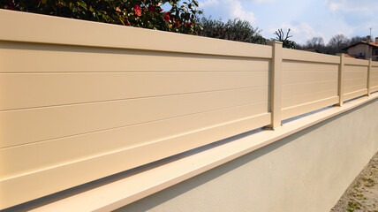 wall beige fence new aluminium high barrier modern sandy color house protect view home garden