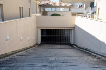 grey gate building apartment collective parking access modern sheet home aluminum portal of suburb...