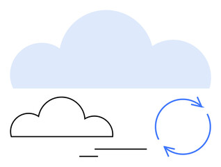 Simplified cloud, abstract recycling loop, linear motion lines. Ideal for sustainability, environment, technology, data, renewal efficiency resource cycle. Flat simple metaphor