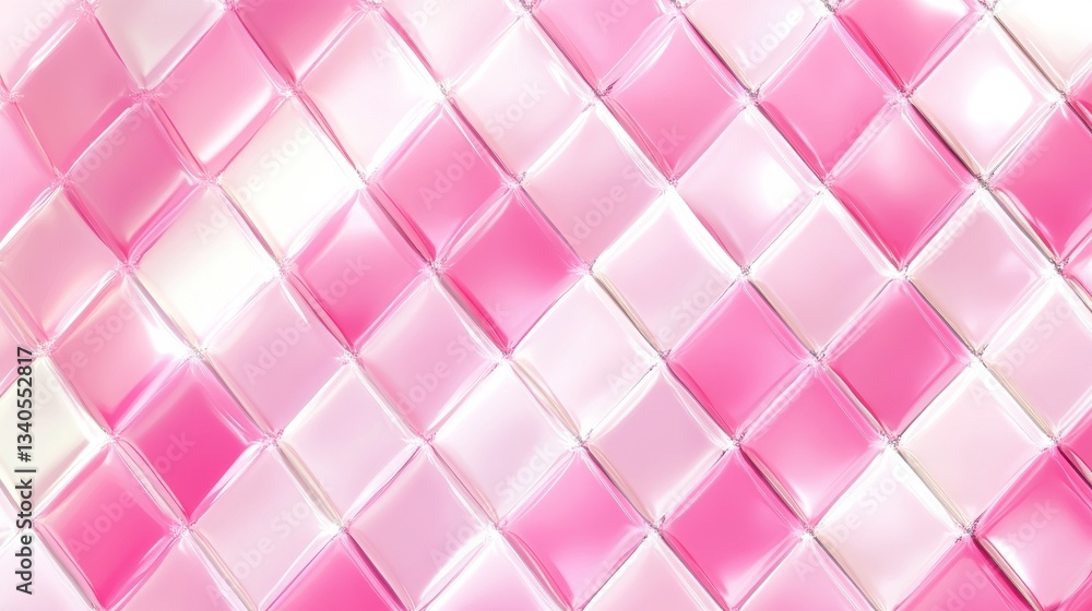 Poster Diagonal pink checkered pattern on a white background with slight shimmer effect from metallic thread, diagonal pattern, pink checkered illustration