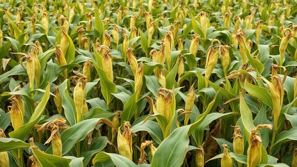 Obraz premium Drought-Stressed Soybean Field, Yellowing Leaves