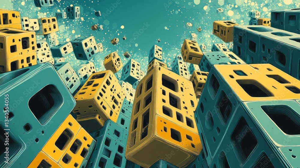 Aufkleber abstract composition of hollow cubes floating in space environment