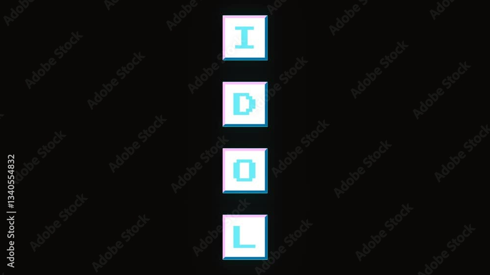 Poster animated idol inscription from keyboard keys in y2k style with the effect of digital pixel scanning.