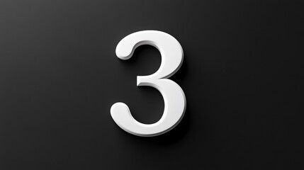 Fototapeta premium simple 3d white 3 number isolated on black background