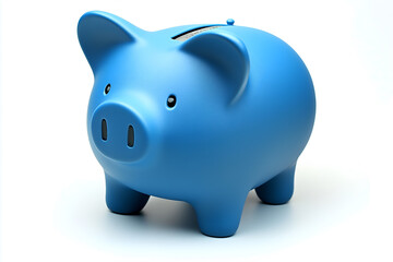 Obraz premium A blue piggy bank with a modern matte finish, placed on a white background with soft shadow