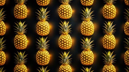 Night Tropical Pineapple Pattern: Dark Yellow Fruit Background Design