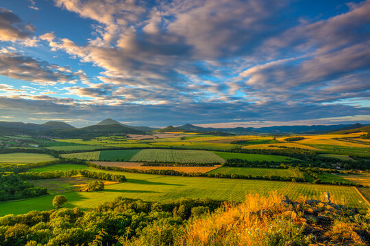 Sunset on the hill in Central Bohemian Uplands, Czech Republic.