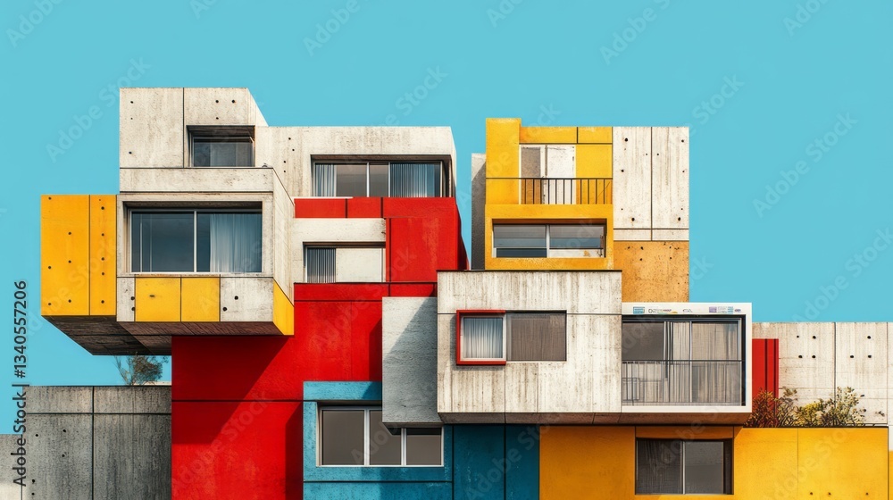 Poster facade of a building with colorful and geometric design