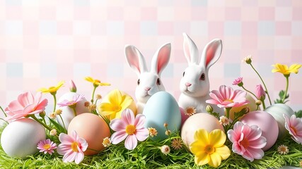 Obraz premium Pastel Easter Checkers: Spring Celebration Background
