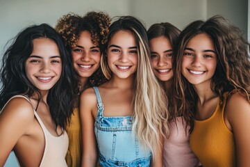 Obraz premium Joyful young women standing with each other