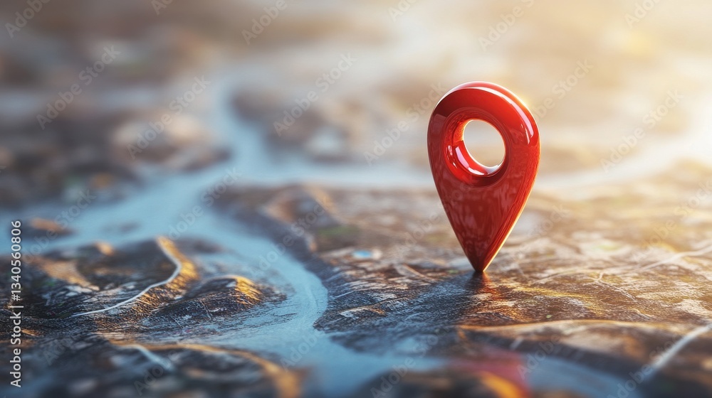 Poster a shiny red pin for pinning the location of the delivery or telling the location of the coordinates,
