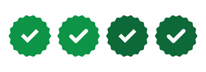 Green checkmark, green tick, check mark icon button set. tick mark with checkbox icon. Green checkmark sign for app, ui, website. Vector illustration on white background.