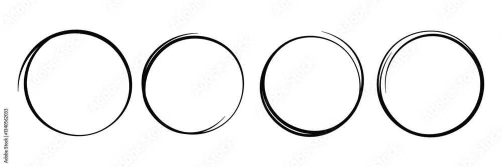 Poster hand drawn circle line sketch set. circular vector brush strokes. circles of paint on white backgrou