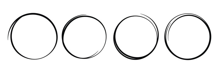 Hand drawn circle line sketch set. Circular vector brush strokes. Circles of paint on white background. Ink hand drawn paint brush circle. Logo, label design element vector illustration.