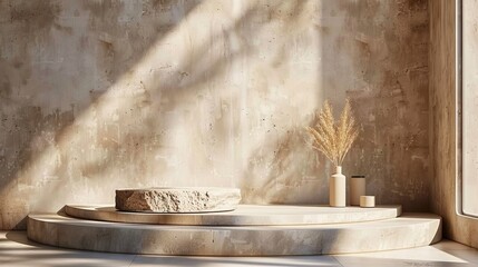 Minimalist Zen Interior with Natural Stone and Warm Light