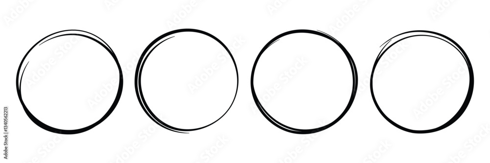 Poster hand drawn circle line sketch set. circular vector brush strokes. circles of paint on white backgrou