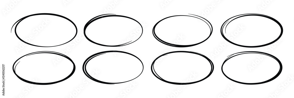 Poster hand drawn circle line sketch set. circular vector brush strokes. circles of paint on white backgrou