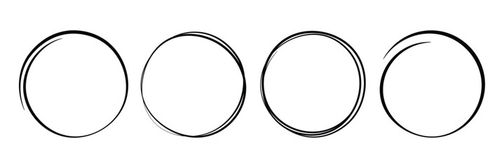 Vector circular ink stroke set. Hand drawn design elements for branding and labels. Hand draw ink brush circles. A vector set of circular strokes on a white background.